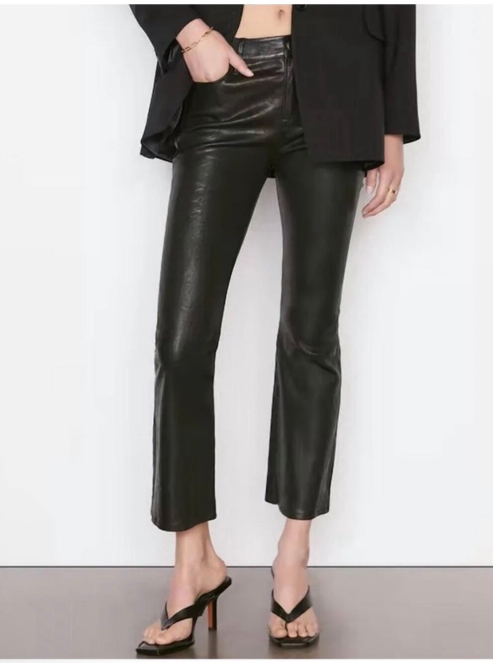 Frame Pants Womens 28 Black Lamb Leather Le Crop Mini Boot Modern Edgy Night Out